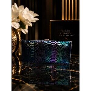 LODIS Palm Springs Multi Color Leather Ballet Frame Wallet Clutch 10” Snake